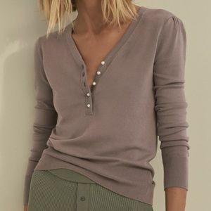 ZARA Pearl V-Neck Sweater